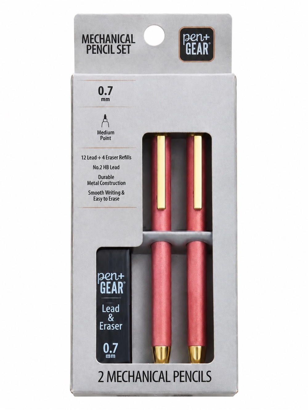 Pen+Gear Pink Mechanical Pencil Set 0.7mm Gold 2 Pack Lead Eraser